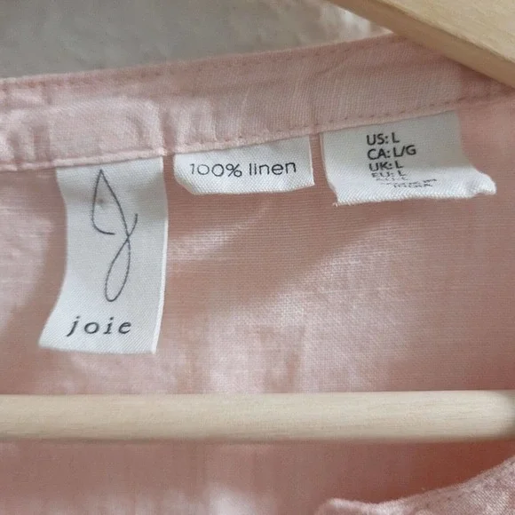 Joie 100% Linen Tunic Top Women's Size L Peach Oversize Pleated 3/4 Sleeves - Picture 4 of 7